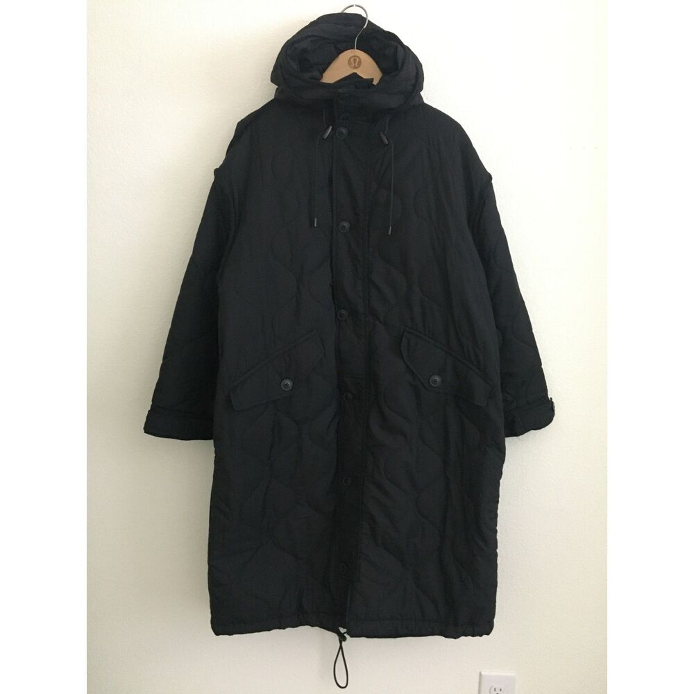 ZARA Women XS-S Black Long Quilted Hooded Parka Coat Oversized Winter Jacket